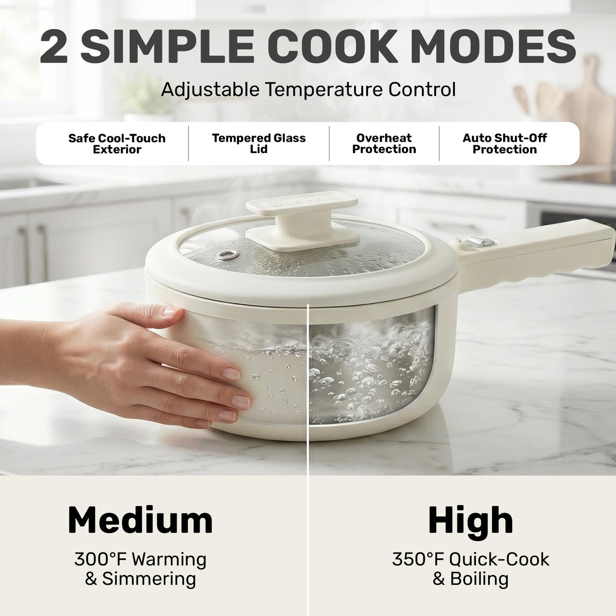 Ceramax Pro 2.5L adjustable temperature control for precise cooking results.