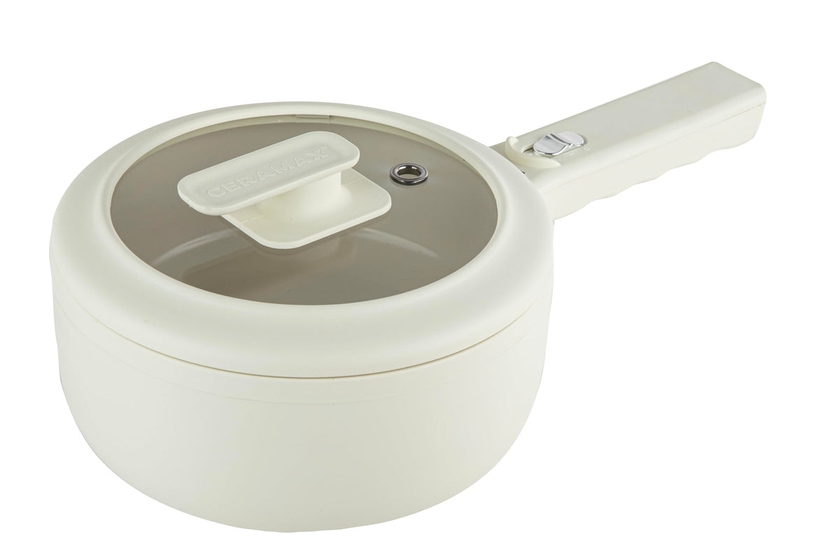 Ceramax Pro electric hot pot with lid and steamer for dorm meals and quick noodles