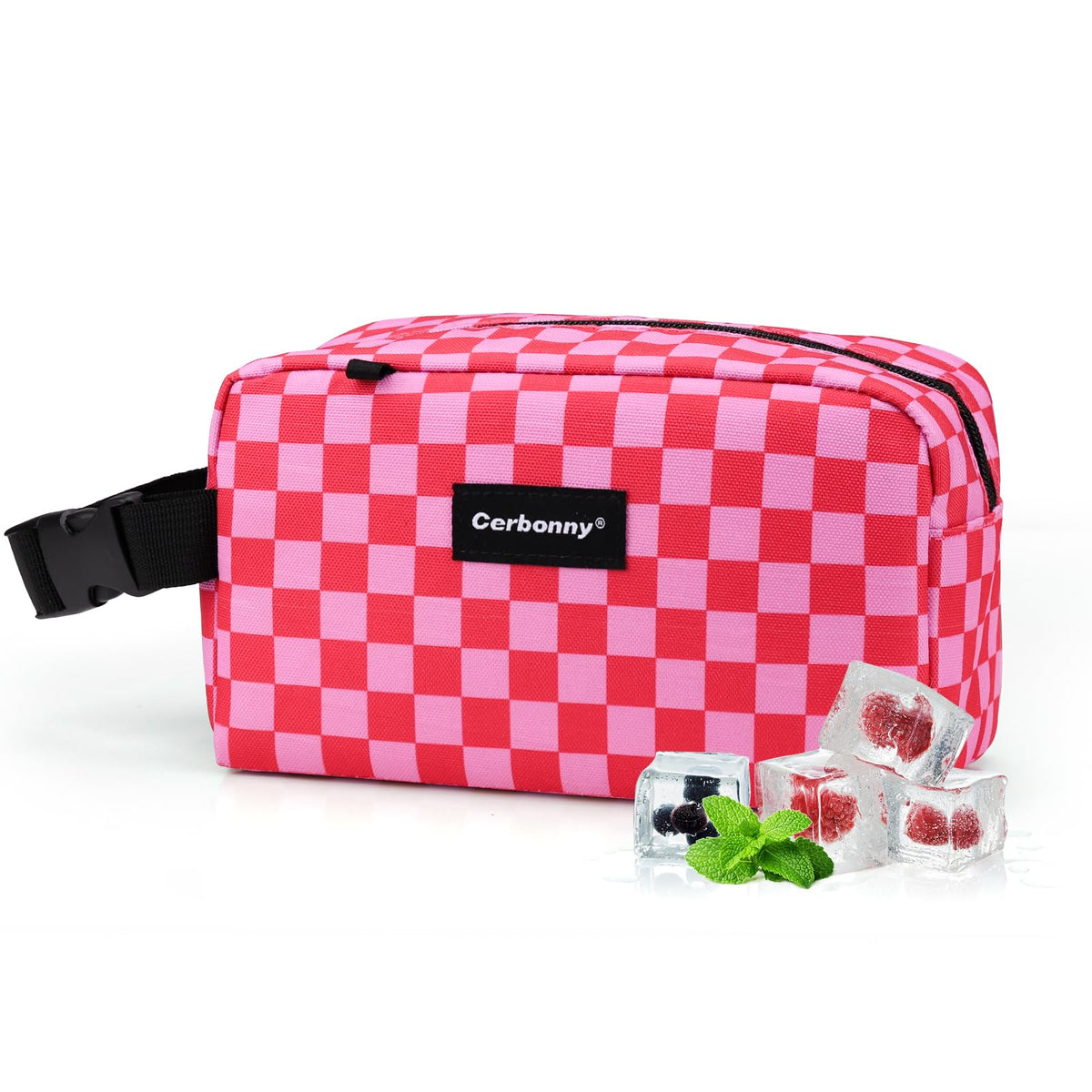 Cerbonny freezable lunch bag front view shows compact size and all-day cooling for snacks.