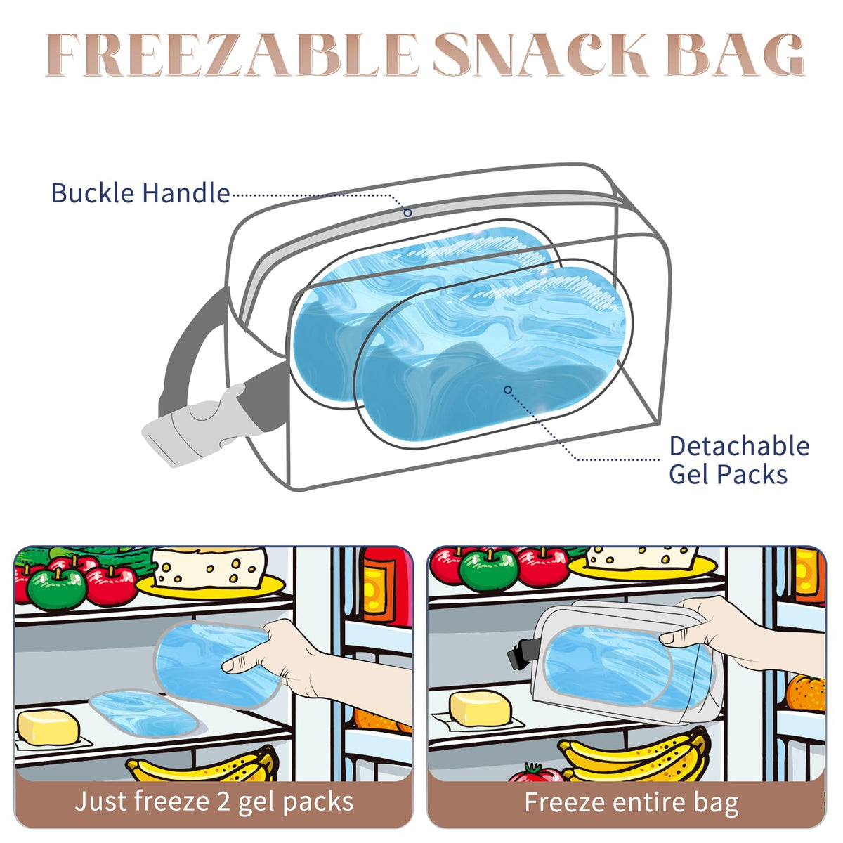 Cerbonny freezable snack bag closed for easy packing