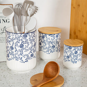 Cerkik blue canisters gift-ready for housewarmings and holidays.