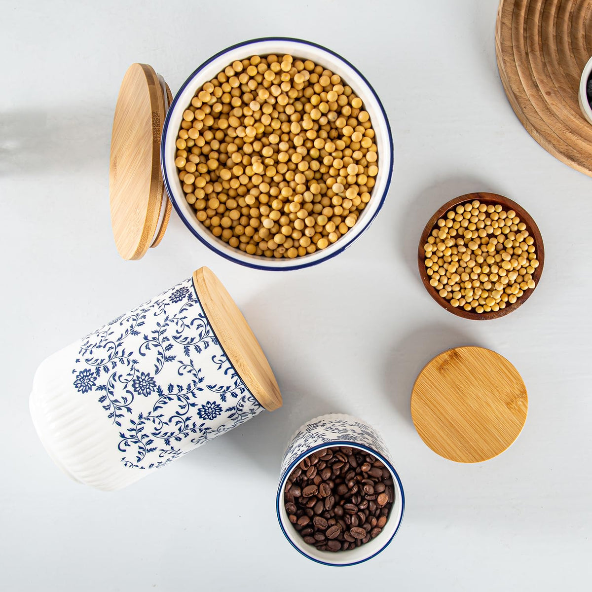 Cerkik blue canisters set large, medium, small for versatile storage.