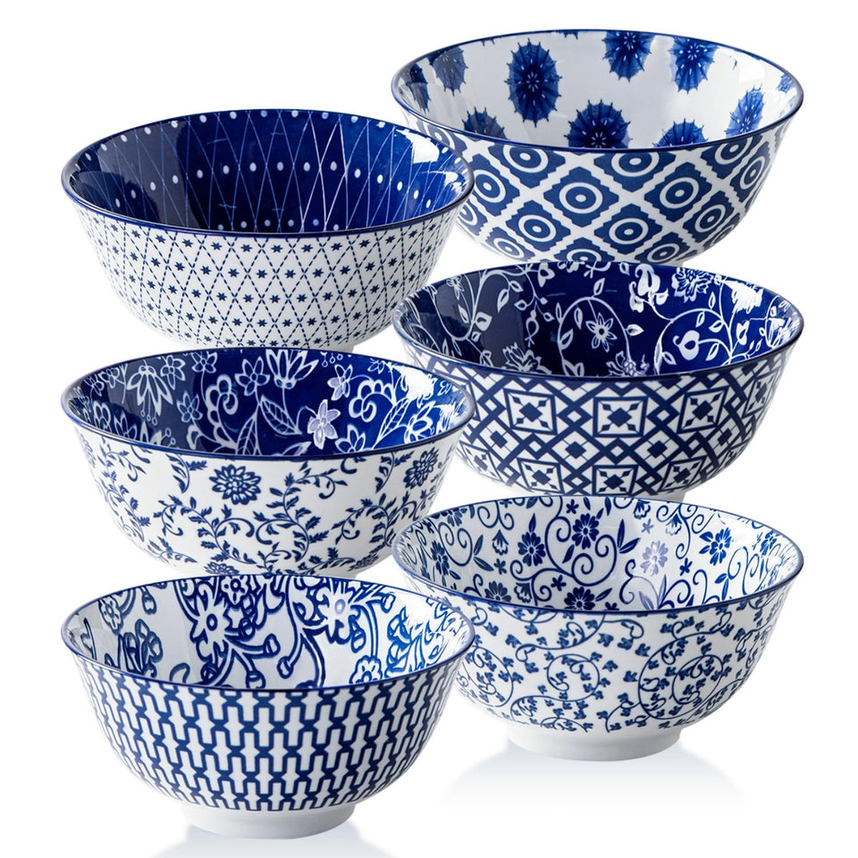 Cerkik ceramic soup bowls with blue-white pattern offer timeless style and easy cleaning.