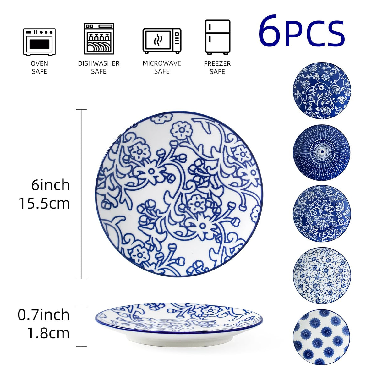Cerkik Vintage Blue 6-inch sushi plate that keeps sauces contained.