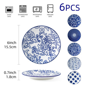 Cerkik Vintage Blue 6-inch sushi plate that keeps sauces contained.