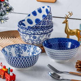 Cerkik vintage blue glaze bowls add rustic charm to dinners.