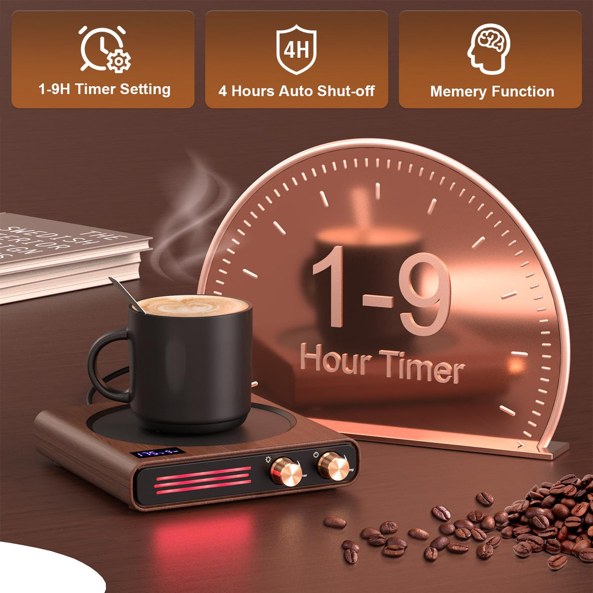 CEROBEAR mug warmer timer and memory keeps settings ready.