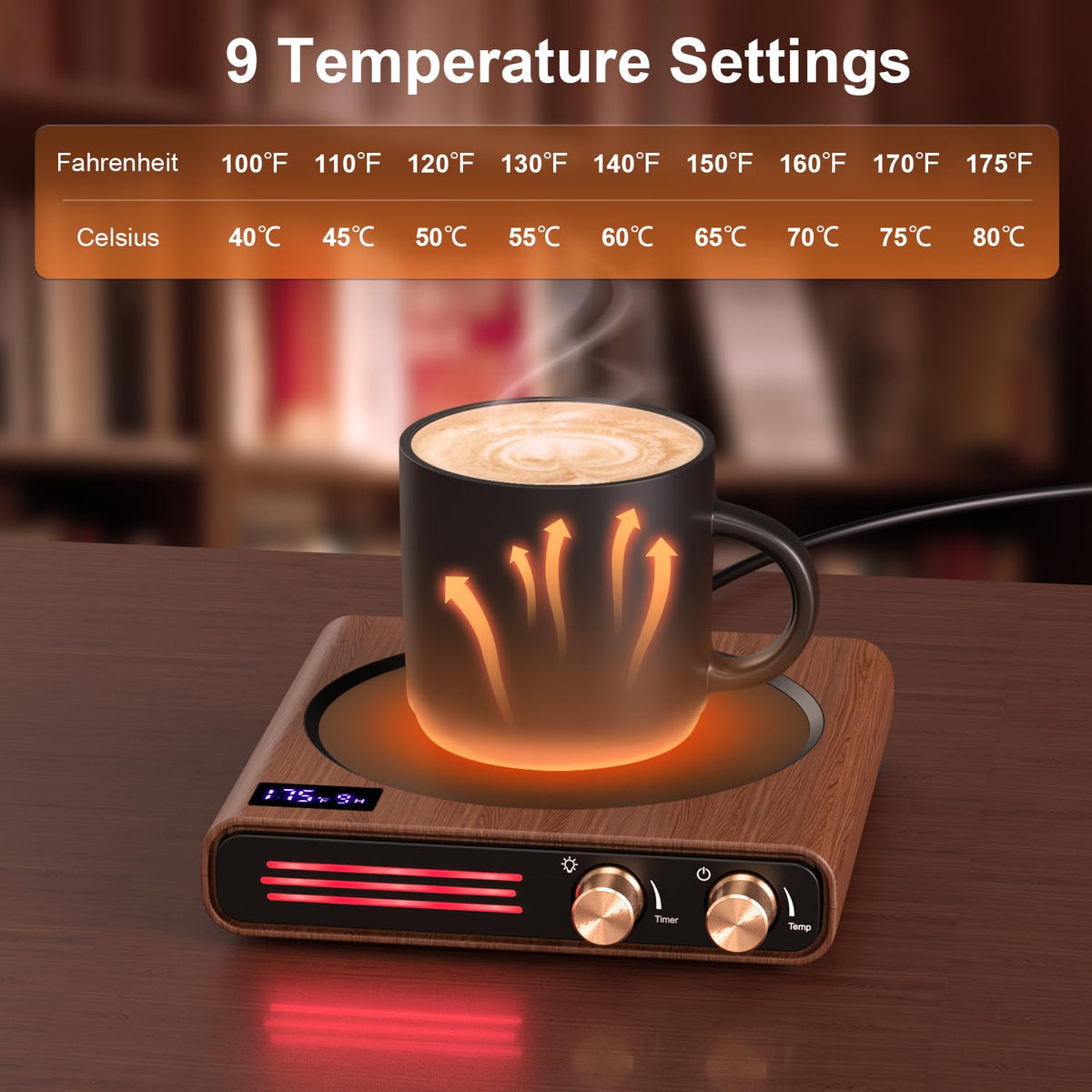 CEROBEAR mug warmer wood grain design adds stylish warmth to any workspace.