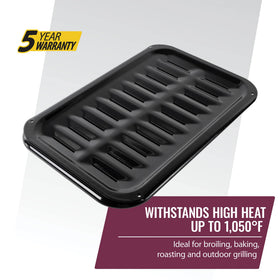 Two-piece set supports healthier cooking by aiding fat drainage during broiling and baking.