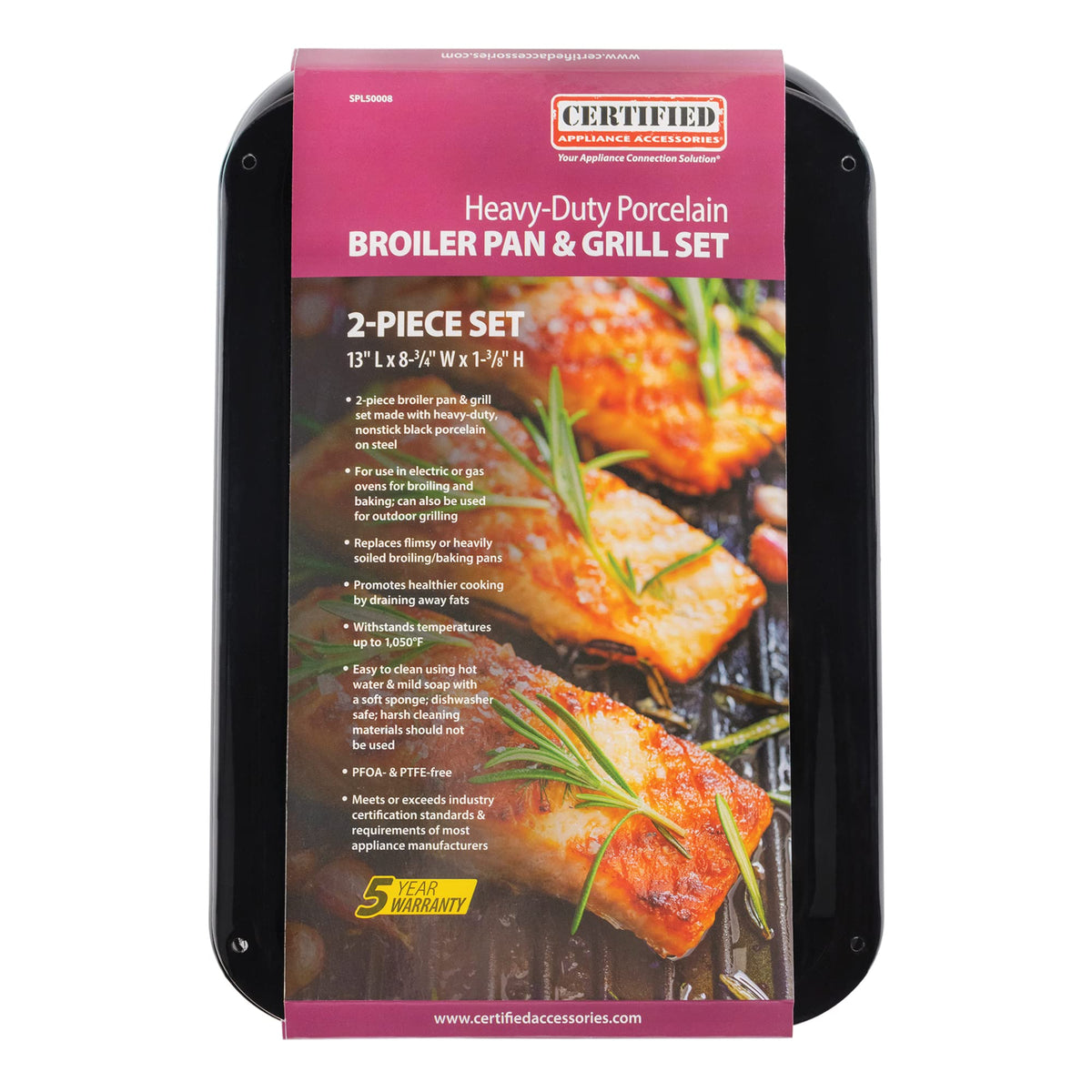 High heat tolerance up to 1050°F suitable for broiling and high-temp baking tasks.