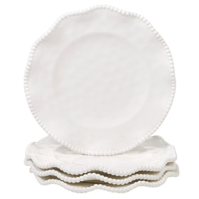Certified International Perlette cream beaded salad plate 9in with a delicate beaded rim for elegant dining.