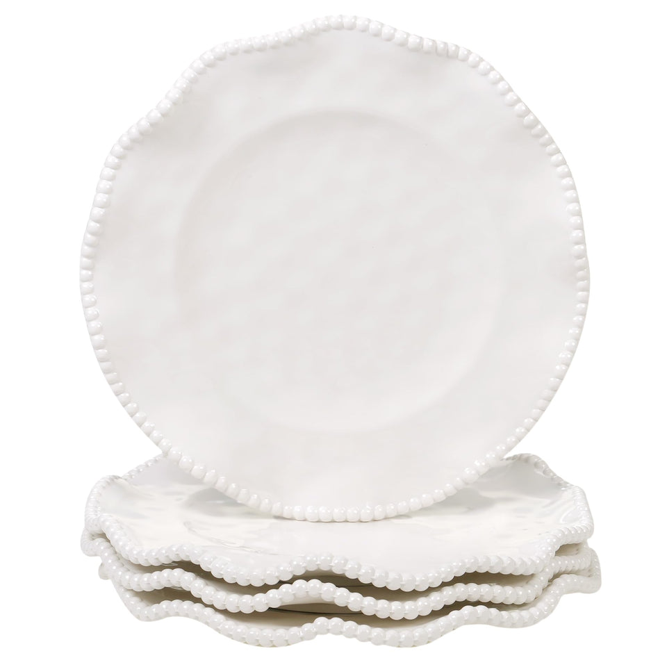 Certified International Perlette cream beaded salad plate 9in with a delicate beaded rim for elegant dining.
