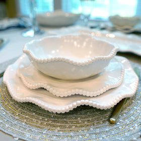 Cream beaded salad plate 9in ideal for salads, appetizers, and desserts.