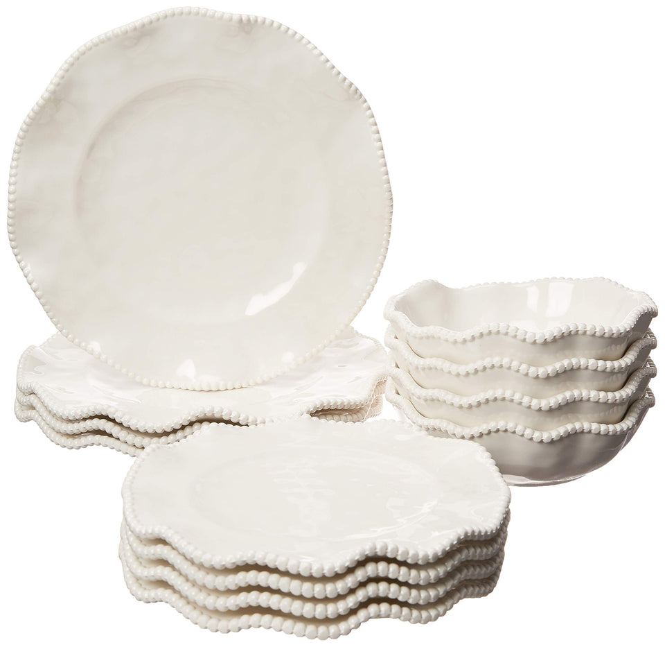Certified International Perlette dinner plate with beaded rim for an elegant table setting.