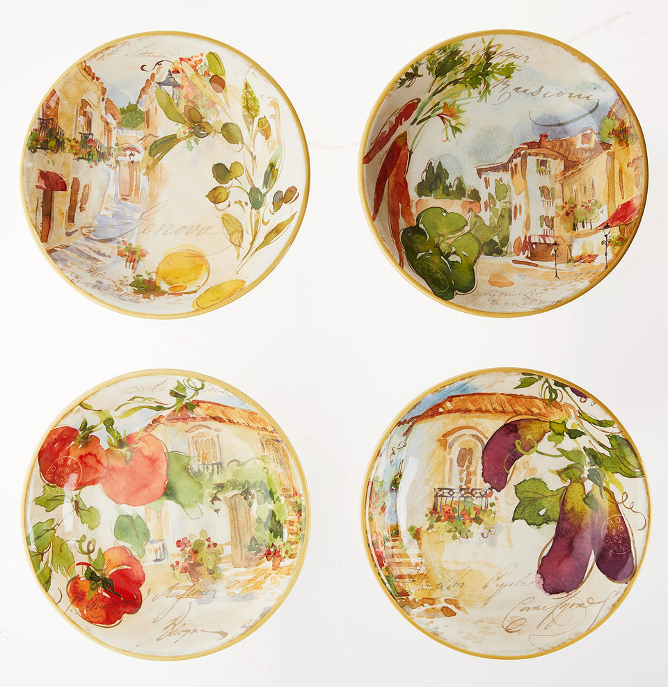 Certified International Piazzette soup bowl design 1, hand-painted ceramic for elegant pasta meals.
