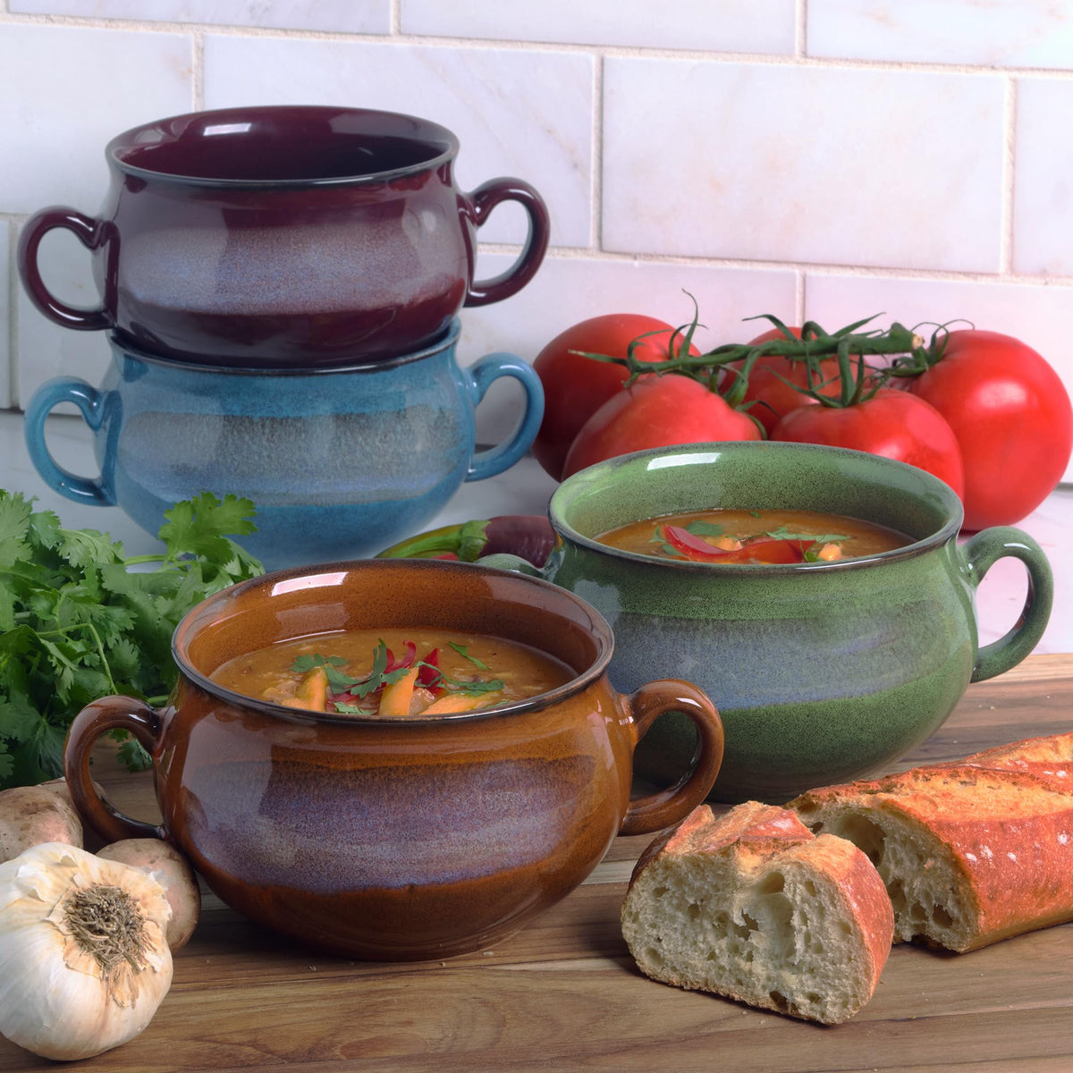 Dual handles on Certified International crocks enable easy serving
