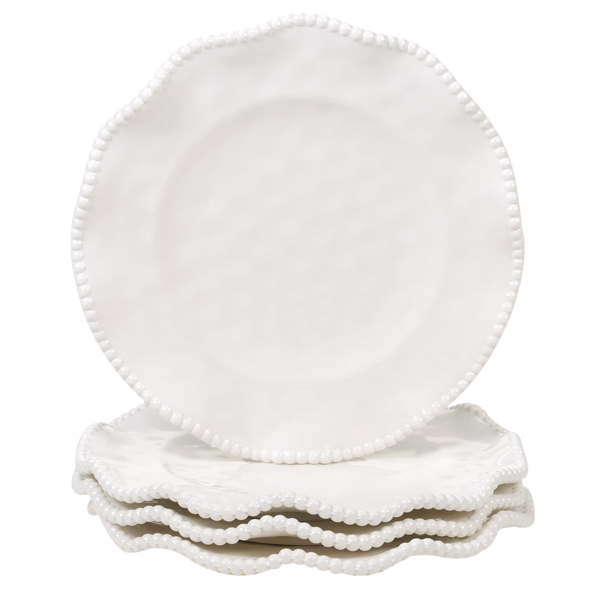 Certified International Perlette off-white melamine plates, 11-inch, durable for indoor and outdoor dining.
