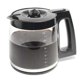 Glass carafe handle detail for easy, controlled pouring.