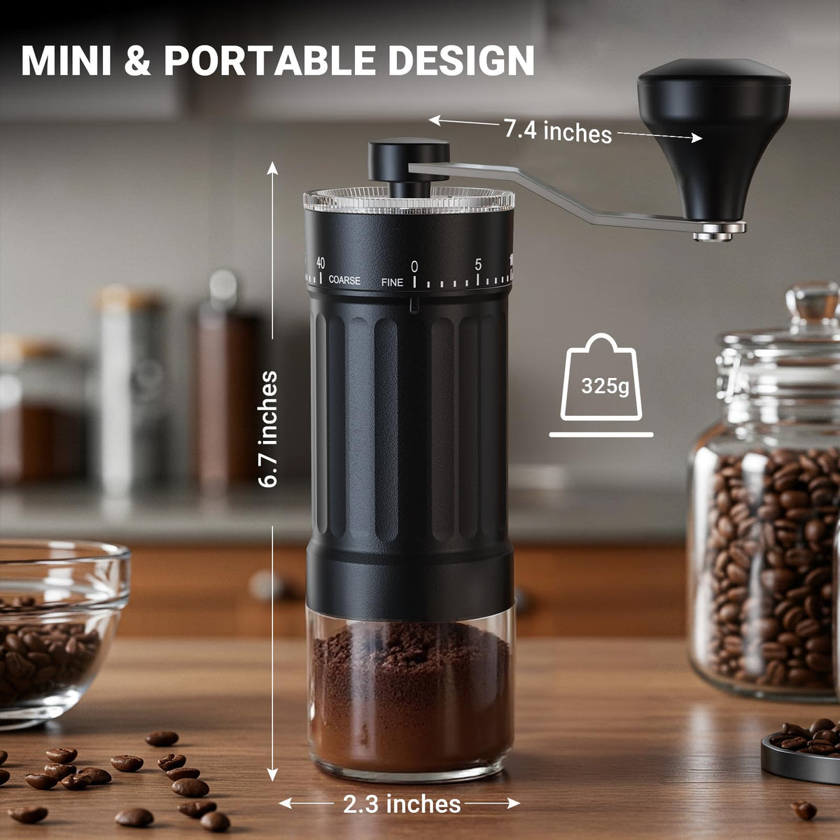 CEVING 30g bean capacity grinder ready for a quick single-session grind.