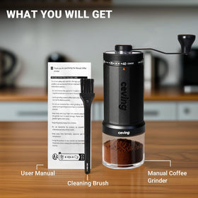 CEVING travel-ready grinder with all accessories included.