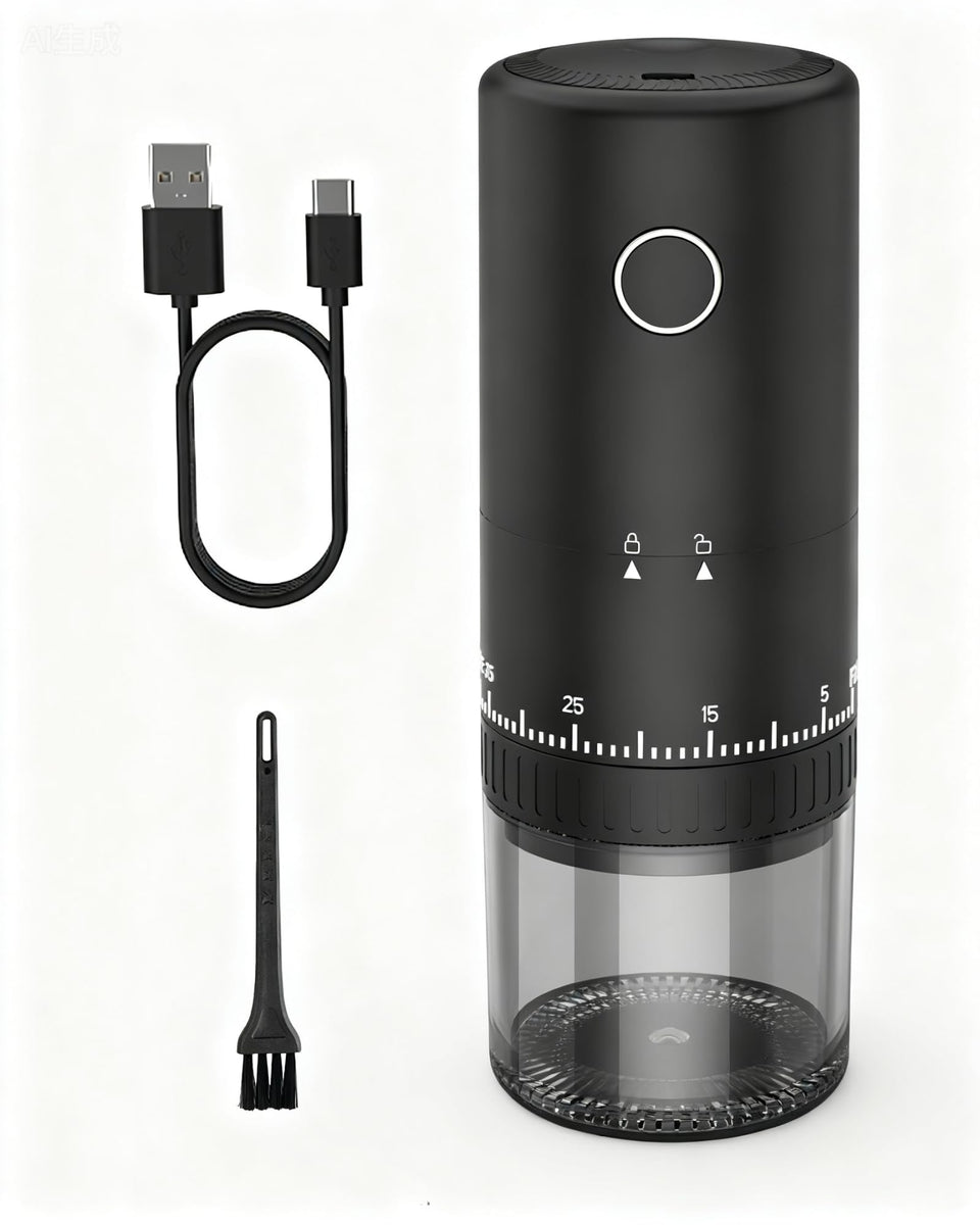 CEVING First Grind-While-Charging grinder front view shows rapid grinding capability for busy mornings