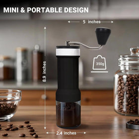 CEVING grinder in compact size shown for travel, camping or office.