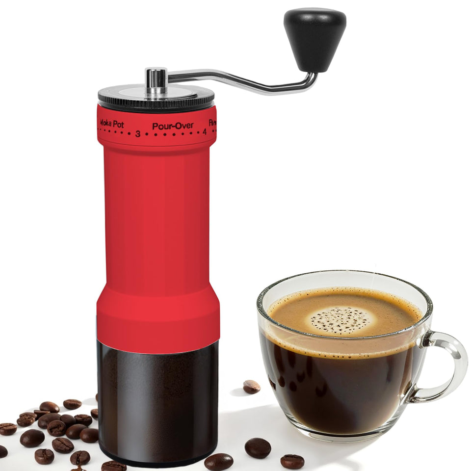 CEVING Mini Manual Grinder with dial detail for precise espresso grind on the go.
