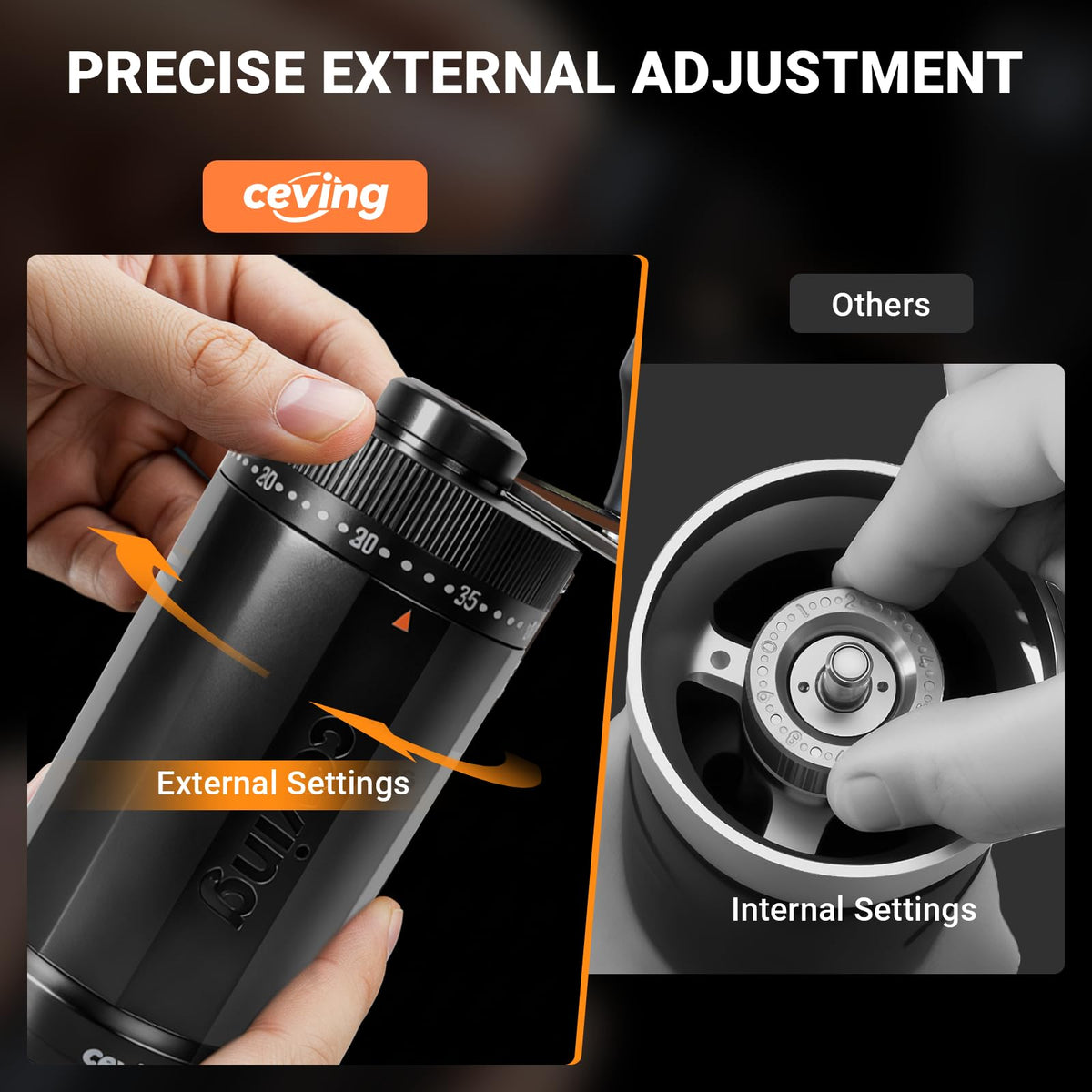 CEVING lightweight 346g portable grinder for travel.