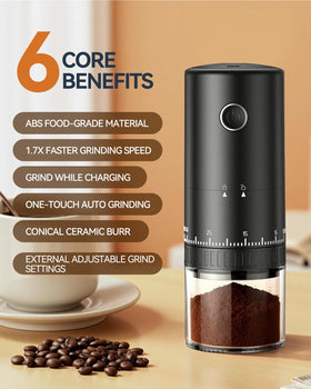 Portable CEVING grinder side view ideal for travel and camping on the go