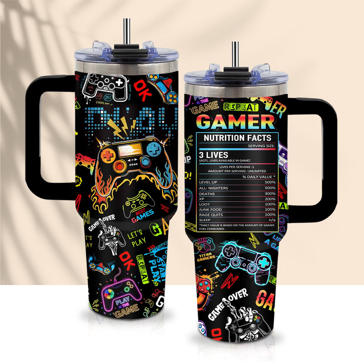 CGMIBAS 40oz gaming tumbler front view, ideal for long play sessions