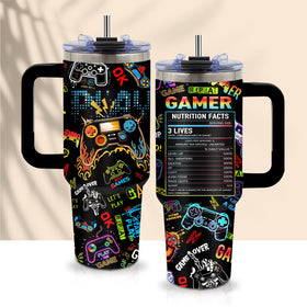 CGMIBAS 40oz gaming tumbler front view, ideal for long play sessions