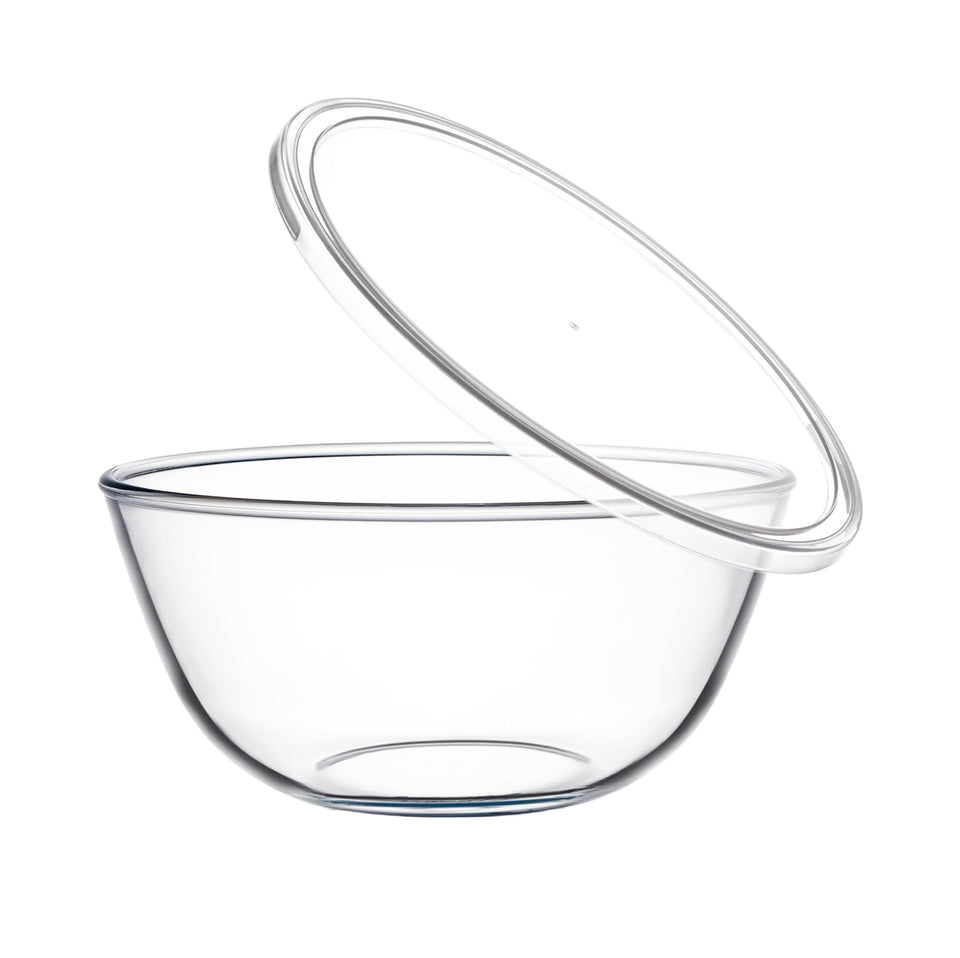CGNWEEPS large glass mixing bowl with lid ideal for salads and dough prep.