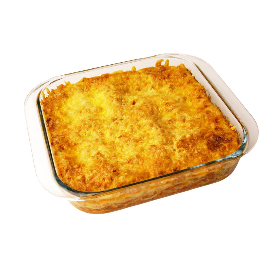 CGNWEEPS square glass baking dish in tempered glass for versatile oven use.
