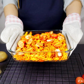 CGNWEEPS dish with textured side handles for secure movement.