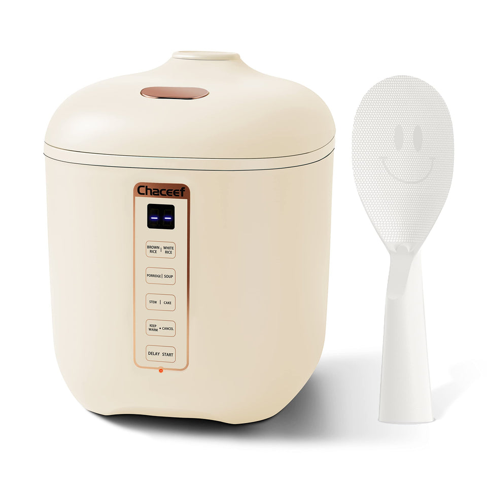 CHACEEF Mini Rice Cooker exterior showing compact footprint ideal for small kitchens