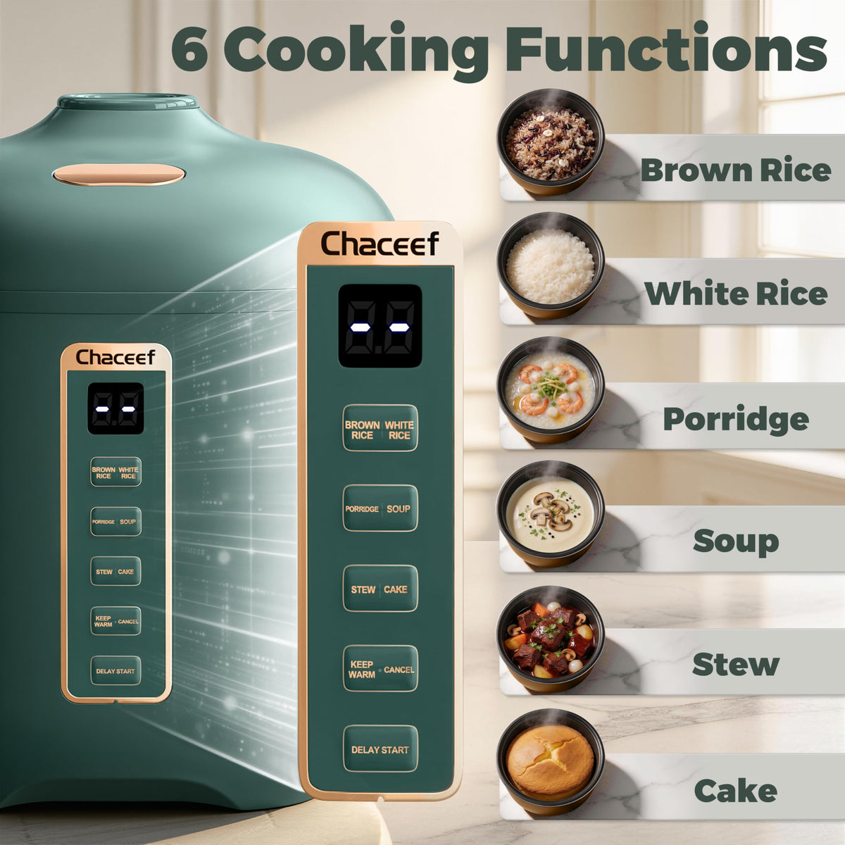 CHACEEF smart control panel demonstrating easy cooking settings.