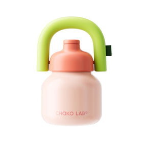 CHAKO LAB water bottle pink-green front view highlights wide mouth for quick filling.