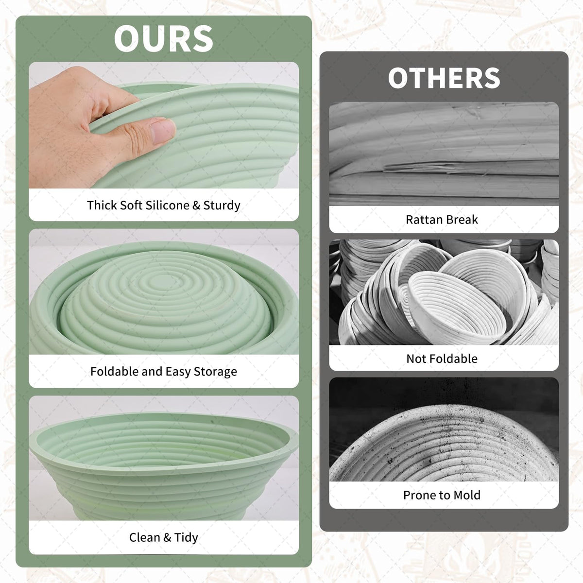 Cham-X foldable banneton basket saves space when storing proofed dough