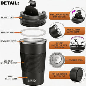 CHANCCI insulated stainless steel mug preserves hot or cold drinks during travel