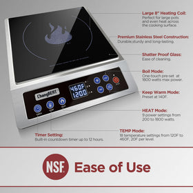 ChangBERT induction burner control-panel close-up highlighting quick one-touch max power