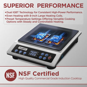 ChangBERT induction burner digital-display view illustrating real-time power and temperature readings