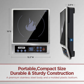 ChangBERT induction burner portable design on countertop; great for small spaces and outdoor cooking