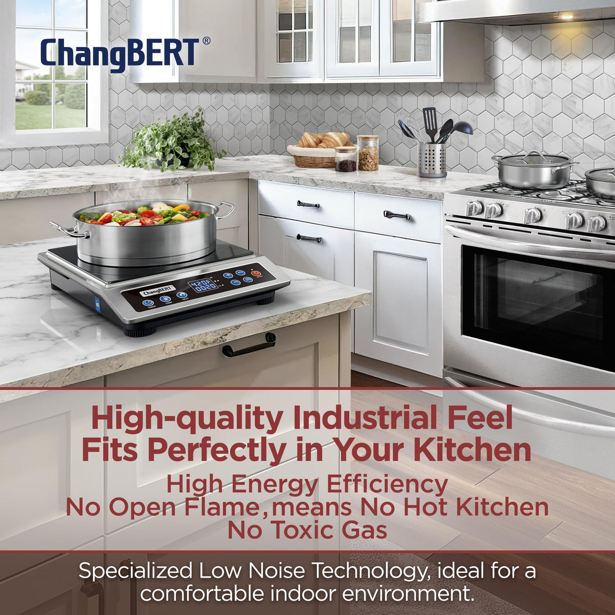 ChangBERT induction burner stainless-steel body; durable construction for busy professional or home kitchens