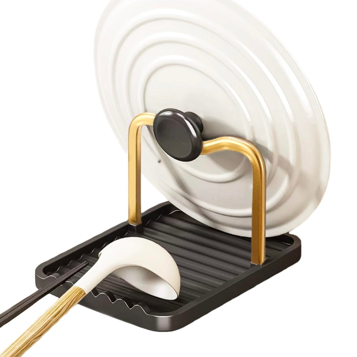 CHANNICORNER anti-rust spoon rest with lid holder on a clean counter, organized and ready for action