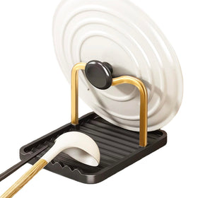 CHANNICORNER anti-rust spoon rest with lid holder on a clean counter, organized and ready for action