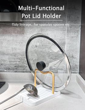 Multifunction spatula holder integrated into the CHANNICORNER spoon rest design.