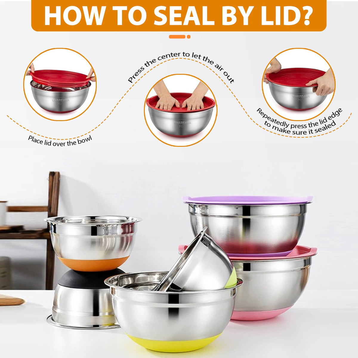 CHAREADA non-slip silicone bottom stabilizes bowls during whisking.