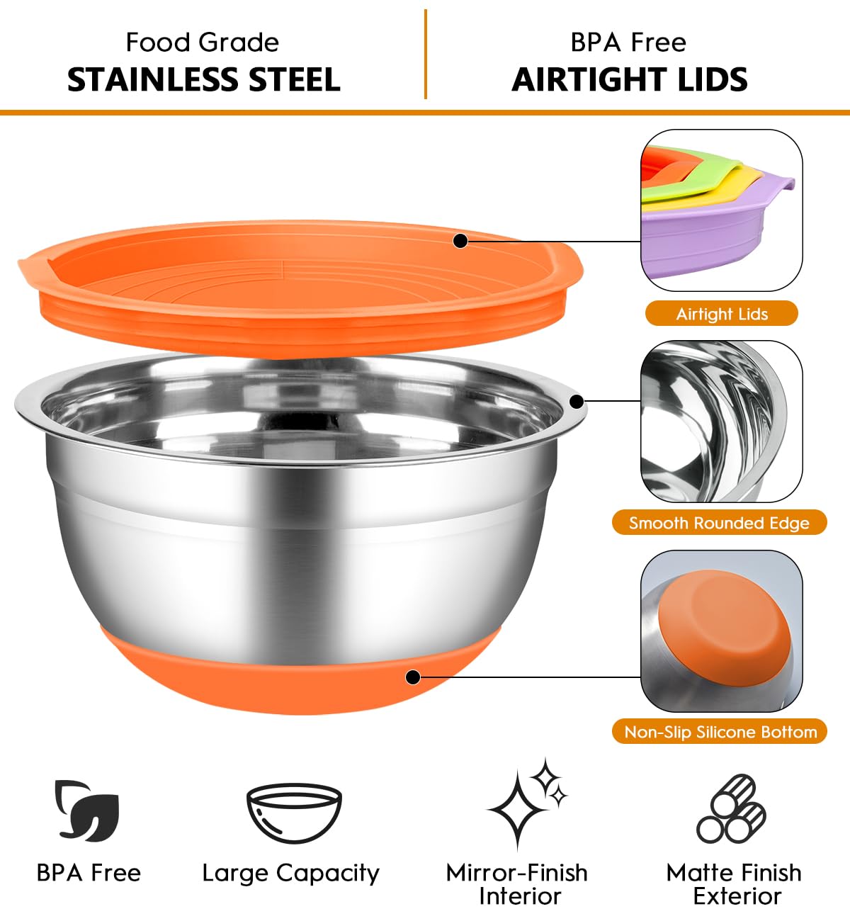 CHAREADA stainless steel bowls with mirror interior for smooth mixing.