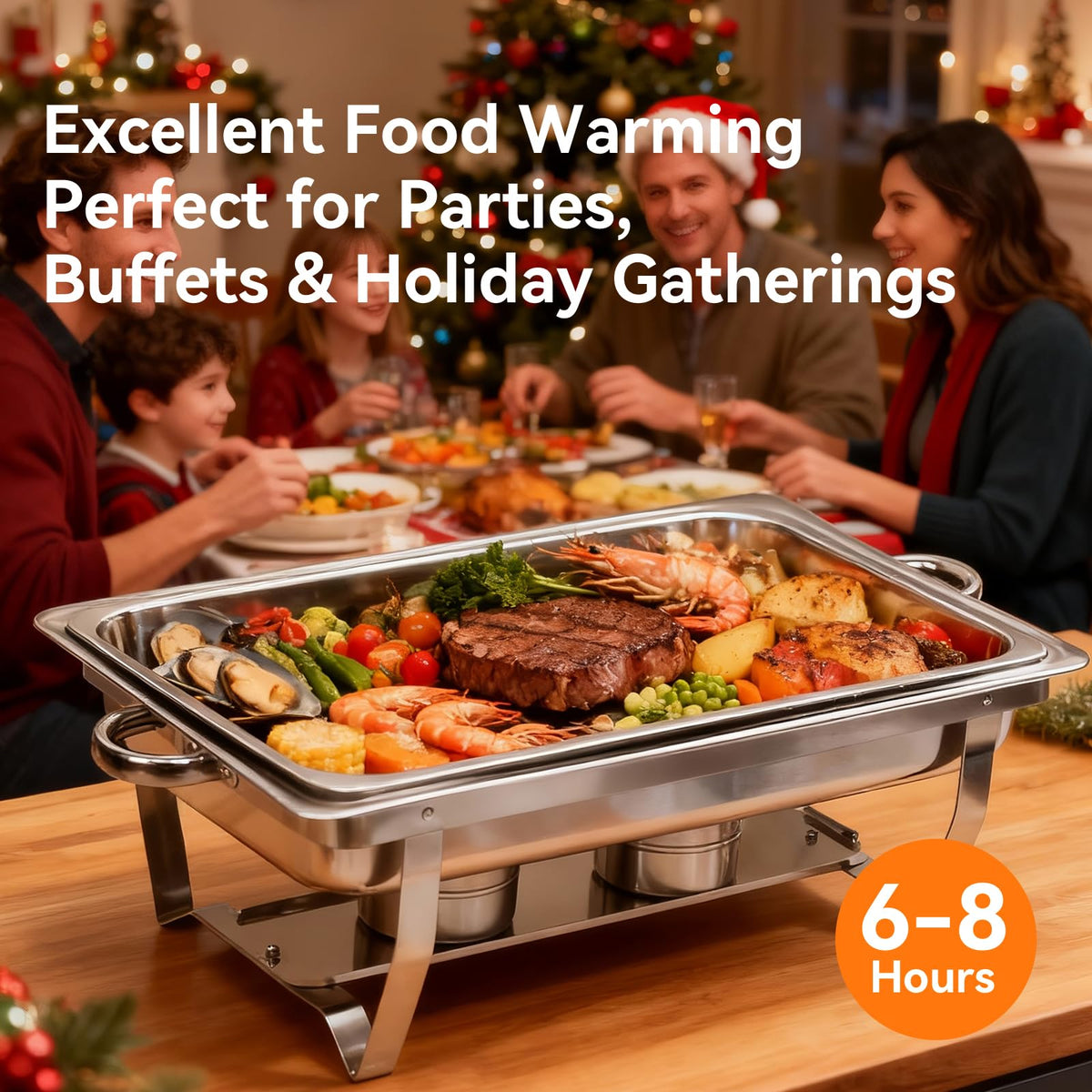 Charcofire food pan preserves flavors while guests help themselves.