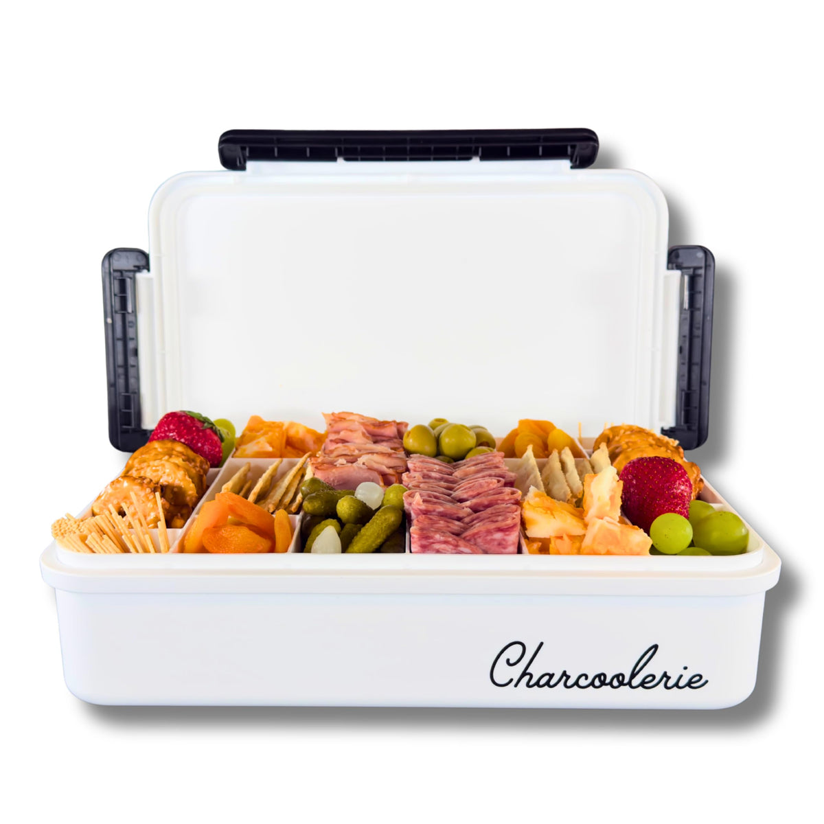 Charcoolerie chilled snackle box front view for portable entertaining.